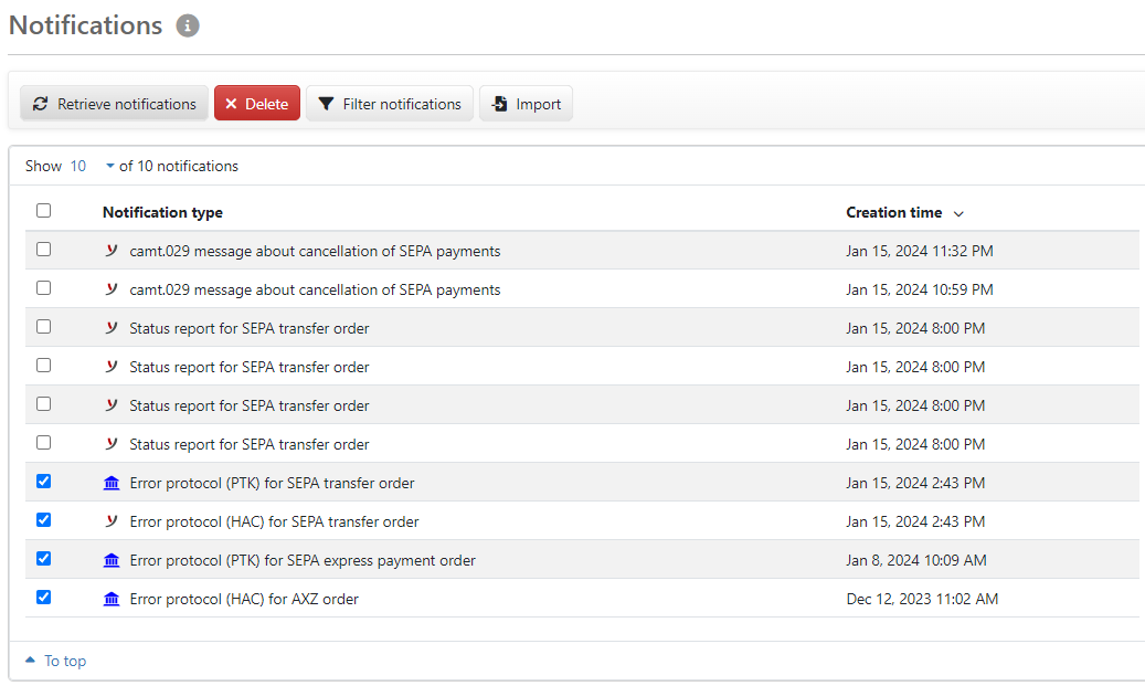 Overview of notifications