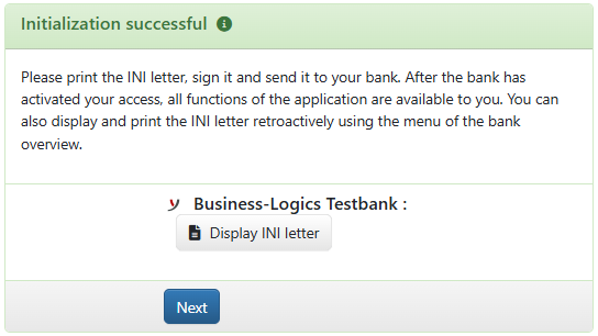 Confirmation of a successful initialization
