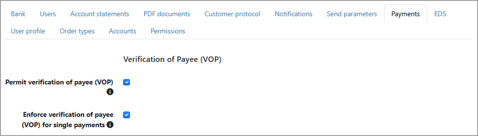 Payments under bank settings