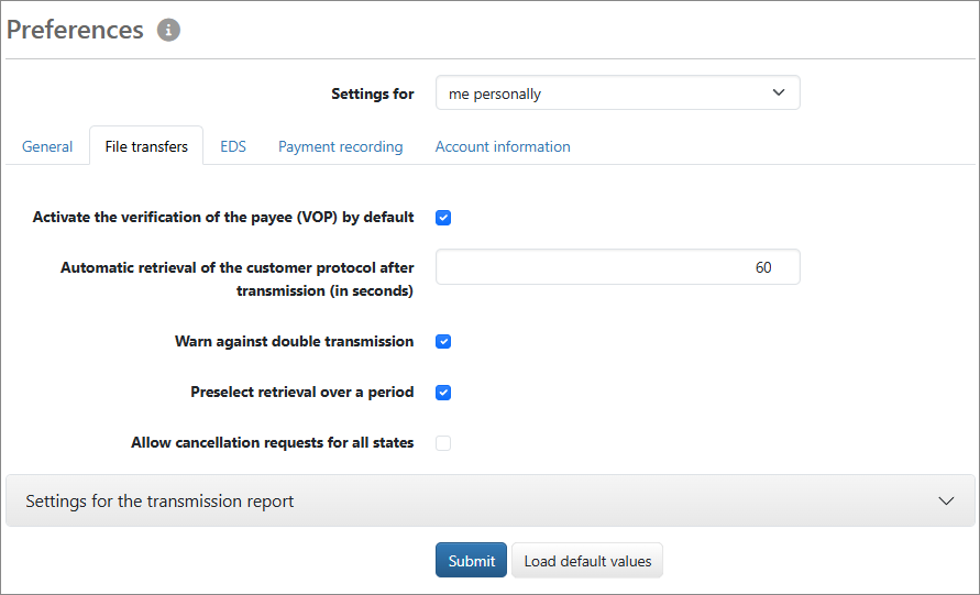 Preferences for file transfers